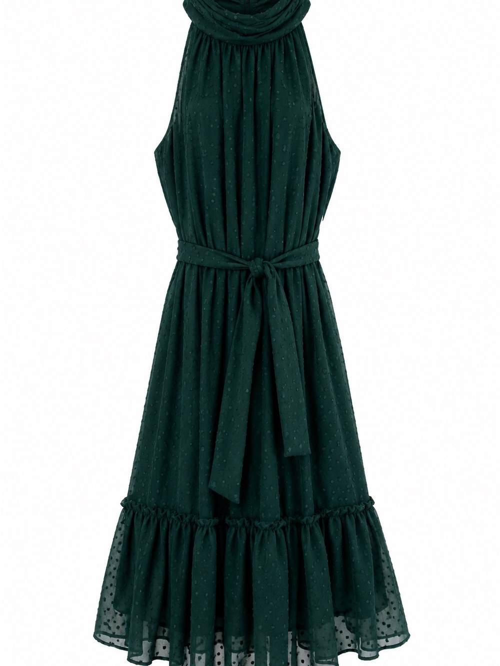 Just Taylor Emerald Green Swiss Dot Halter Midi Dress Size 12 Wedding Guest NWT - Picture 2 of 4